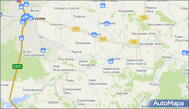 mapa Miasteczko gmina Skaryszew, Miasteczko gmina Skaryszew na mapie Targeo