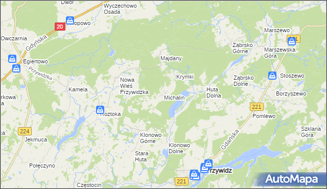 mapa Michalin gmina Przywidz, Michalin gmina Przywidz na mapie Targeo