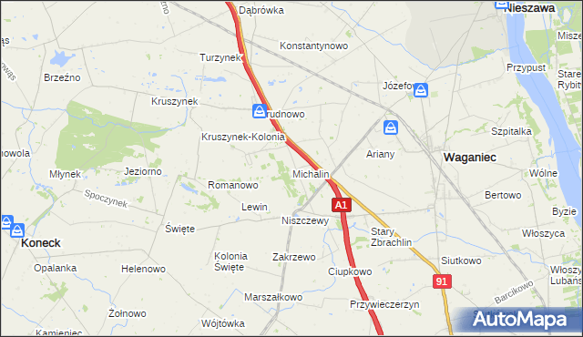 mapa Michalin gmina Waganiec, Michalin gmina Waganiec na mapie Targeo