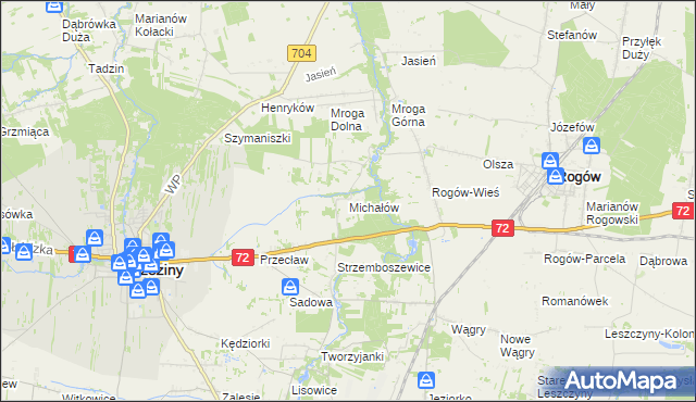 mapa Michałów gmina Brzeziny, Michałów gmina Brzeziny na mapie Targeo