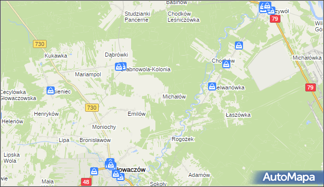 mapa Michałów gmina Głowaczów, Michałów gmina Głowaczów na mapie Targeo