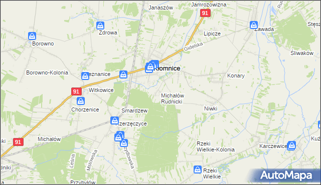 mapa Michałów gmina Kłomnice, Michałów gmina Kłomnice na mapie Targeo