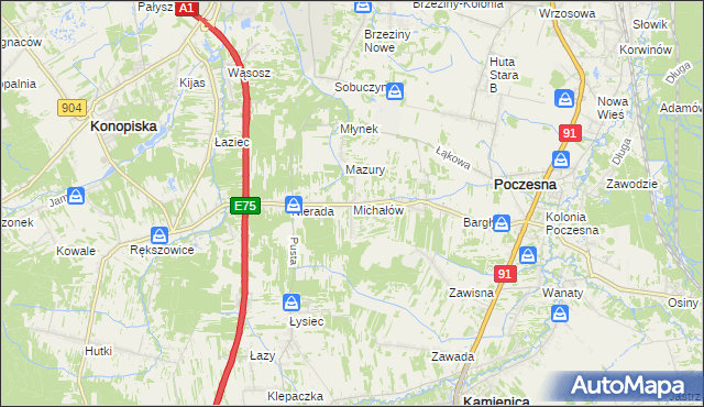 mapa Michałów gmina Poczesna, Michałów gmina Poczesna na mapie Targeo