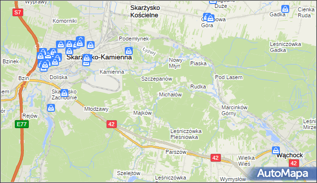 mapa Michałów gmina Skarżysko Kościelne, Michałów gmina Skarżysko Kościelne na mapie Targeo