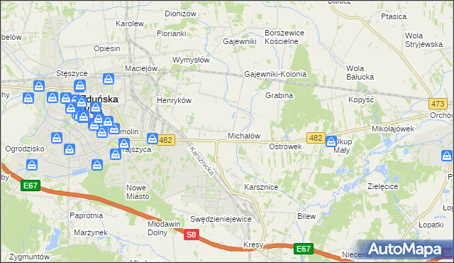 mapa Michałów gmina Zduńska Wola, Michałów gmina Zduńska Wola na mapie Targeo