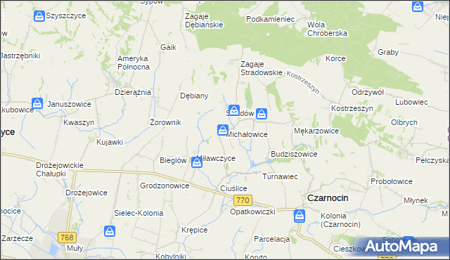 mapa Michałowice gmina Czarnocin, Michałowice gmina Czarnocin na mapie Targeo