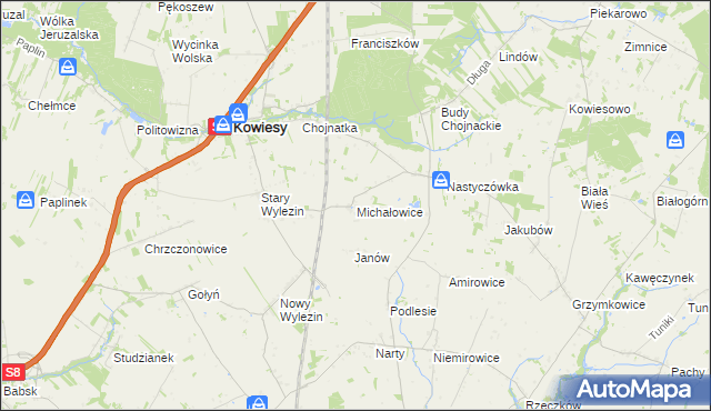 mapa Michałowice gmina Kowiesy, Michałowice gmina Kowiesy na mapie Targeo
