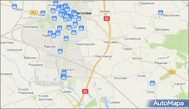mapa Miechowice gmina Inowrocław, Miechowice gmina Inowrocław na mapie Targeo