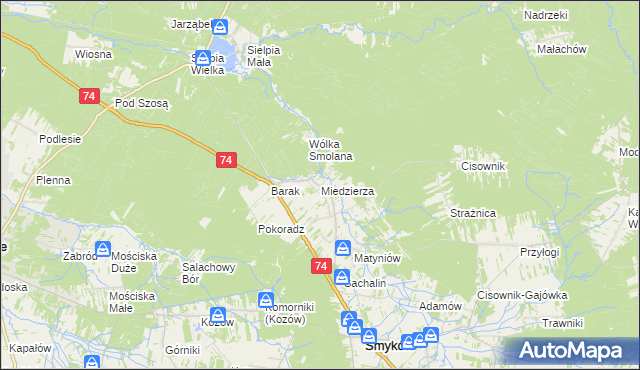 mapa Miedzierza, Miedzierza na mapie Targeo