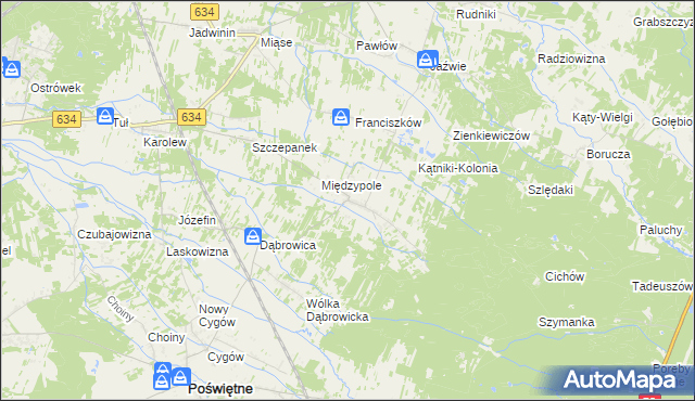 mapa Międzyleś gmina Poświętne, Międzyleś gmina Poświętne na mapie Targeo