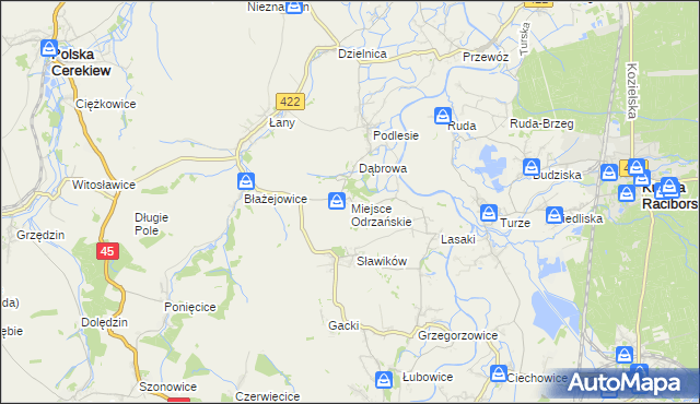 mapa Miejsce Odrzańskie, Miejsce Odrzańskie na mapie Targeo