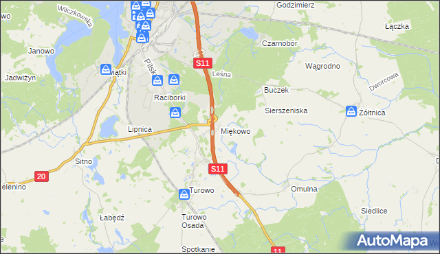 mapa Miękowo gmina Szczecinek, Miękowo gmina Szczecinek na mapie Targeo