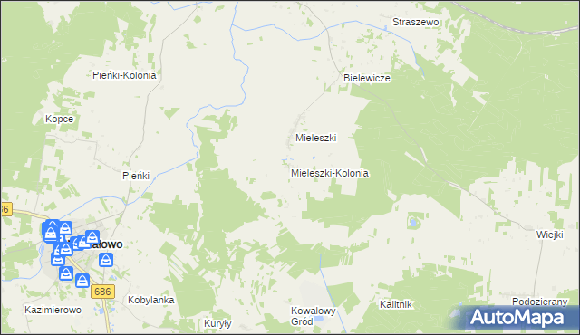 mapa Mieleszki-Kolonia, Mieleszki-Kolonia na mapie Targeo