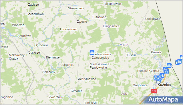 mapa Mieleszkowce Zalesiańskie, Mieleszkowce Zalesiańskie na mapie Targeo