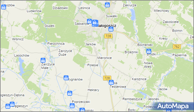 mapa Mieronice gmina Małogoszcz, Mieronice gmina Małogoszcz na mapie Targeo