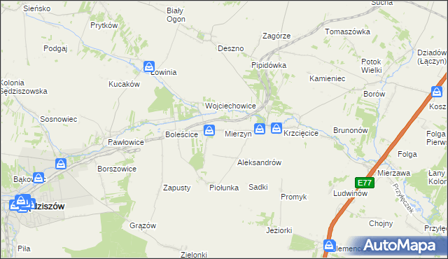 mapa Mierzyn gmina Sędziszów, Mierzyn gmina Sędziszów na mapie Targeo