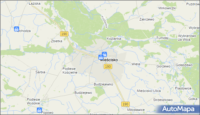 mapa Mieścisko powiat wągrowiecki, Mieścisko powiat wągrowiecki na mapie Targeo