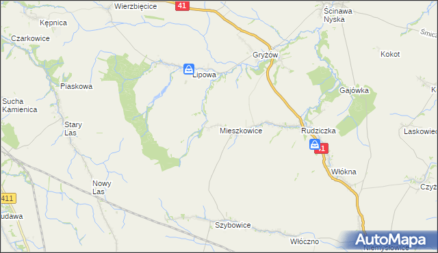 mapa Mieszkowice gmina Prudnik, Mieszkowice gmina Prudnik na mapie Targeo