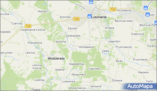 mapa Mikołajewice gmina Lutomiersk, Mikołajewice gmina Lutomiersk na mapie Targeo