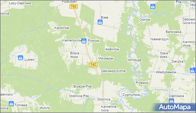 mapa Mikołajów gmina Sulejów, Mikołajów gmina Sulejów na mapie Targeo