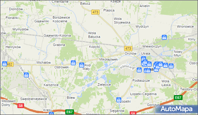 mapa Mikołajówek gmina Łask, Mikołajówek gmina Łask na mapie Targeo