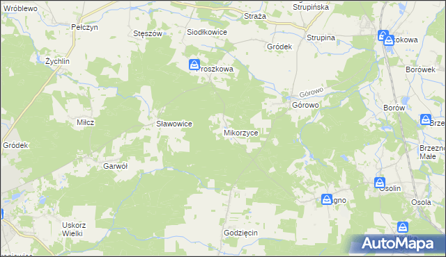 mapa Mikorzyce gmina Wołów, Mikorzyce gmina Wołów na mapie Targeo