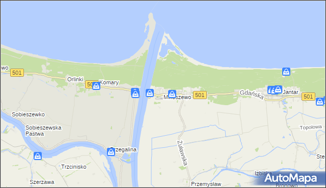 mapa Mikoszewo, Mikoszewo na mapie Targeo