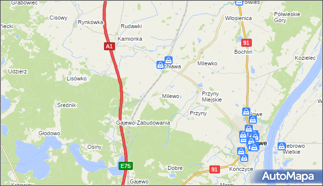 mapa Milewo gmina Nowe, Milewo gmina Nowe na mapie Targeo