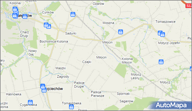 mapa Miłocin gmina Wojciechów, Miłocin gmina Wojciechów na mapie Targeo