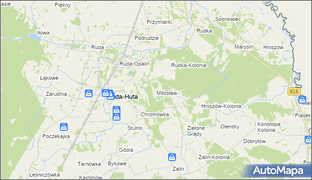 mapa Miłosław gmina Ruda-Huta, Miłosław gmina Ruda-Huta na mapie Targeo