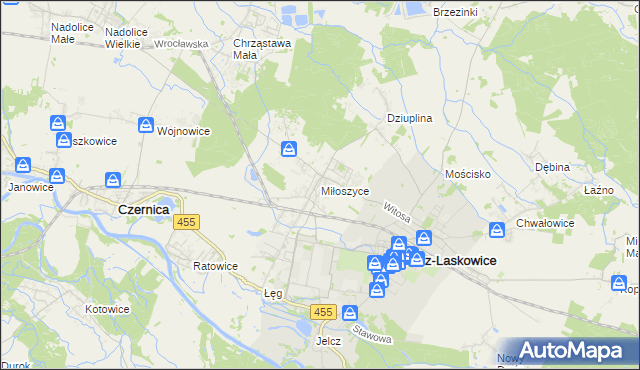 mapa Miłoszyce, Miłoszyce na mapie Targeo