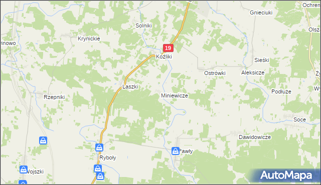 mapa Miniewicze, Miniewicze na mapie Targeo