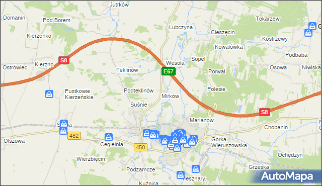 mapa Mirków gmina Wieruszów, Mirków gmina Wieruszów na mapie Targeo