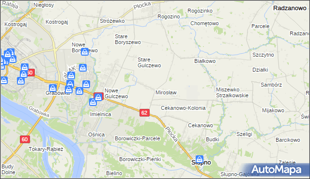 mapa Mirosław gmina Słupno, Mirosław gmina Słupno na mapie Targeo