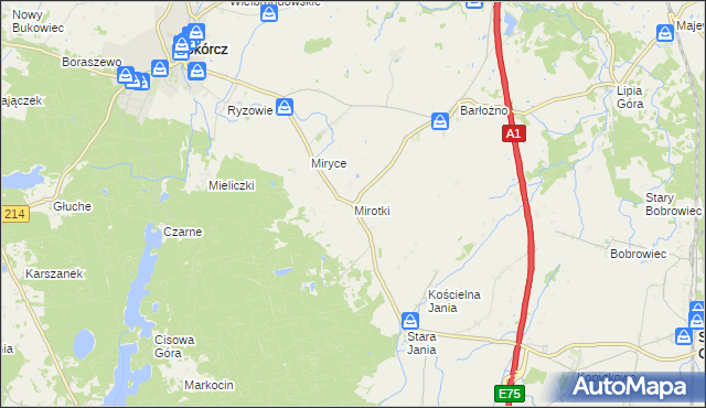 mapa Mirotki gmina Skórcz, Mirotki gmina Skórcz na mapie Targeo