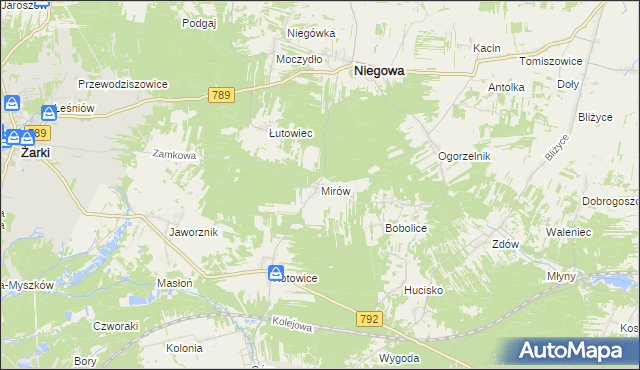 mapa Mirów gmina Niegowa, Mirów gmina Niegowa na mapie Targeo
