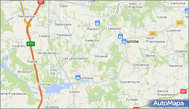 mapa Mirowice gmina Grójec, Mirowice gmina Grójec na mapie Targeo