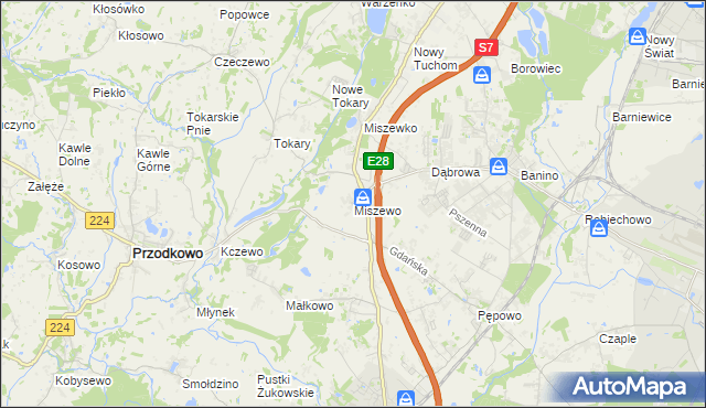 mapa Miszewo gmina Żukowo, Miszewo gmina Żukowo na mapie Targeo