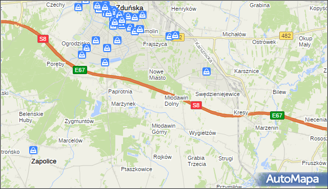 mapa Młodawin Dolny, Młodawin Dolny na mapie Targeo