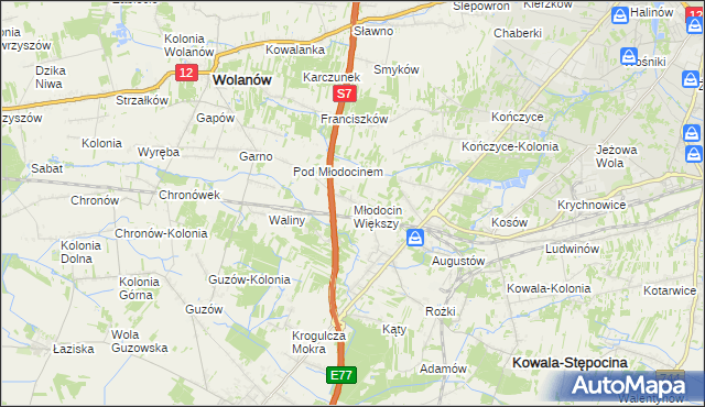 mapa Młodocin Większy, Młodocin Większy na mapie Targeo