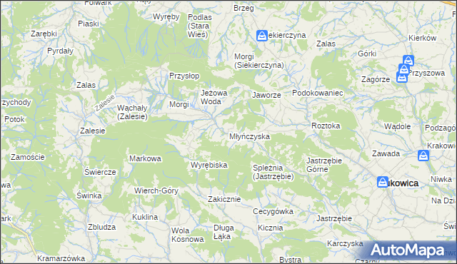 mapa Młyńczyska, Młyńczyska na mapie Targeo