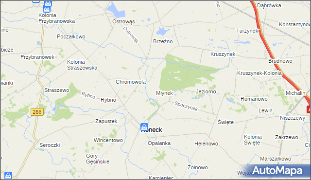 mapa Młynek gmina Koneck, Młynek gmina Koneck na mapie Targeo