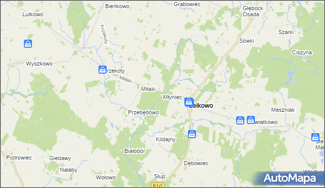 mapa Młyniec gmina Lelkowo, Młyniec gmina Lelkowo na mapie Targeo