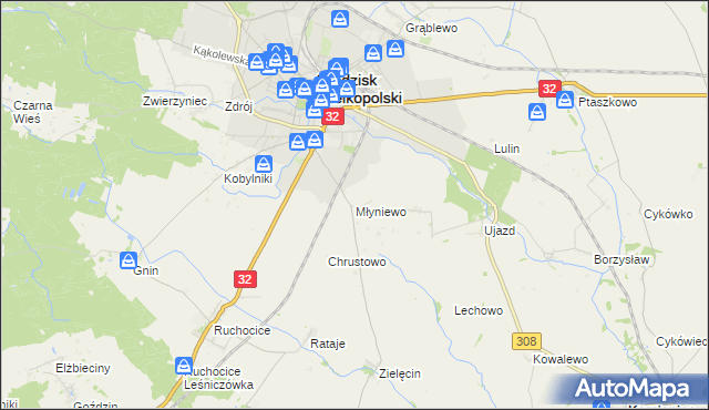 mapa Młyniewo, Młyniewo na mapie Targeo