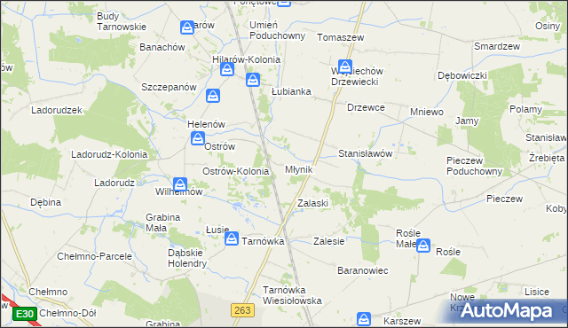 mapa Młynik gmina Olszówka, Młynik gmina Olszówka na mapie Targeo