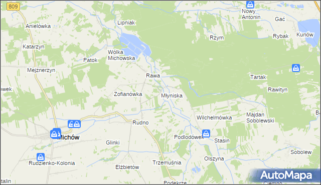 mapa Młyniska gmina Michów, Młyniska gmina Michów na mapie Targeo