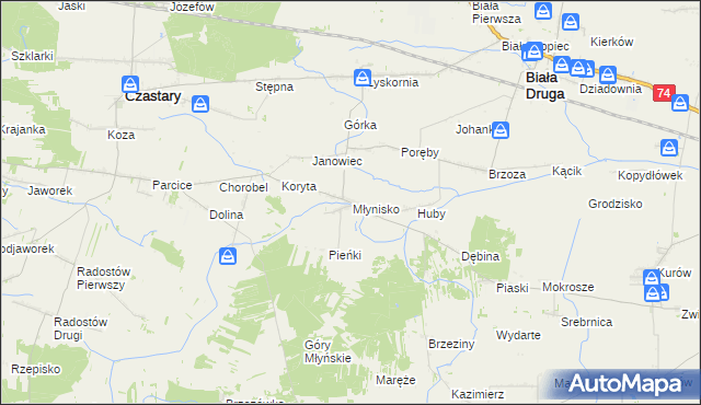 mapa Młynisko gmina Biała, Młynisko gmina Biała na mapie Targeo