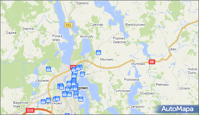 mapa Młynowo gmina Mrągowo, Młynowo gmina Mrągowo na mapie Targeo