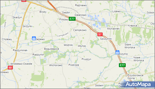 mapa Młyńsk gmina Płońsk, Młyńsk gmina Płońsk na mapie Targeo