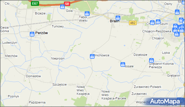 mapa Mnichowice gmina Bralin, Mnichowice gmina Bralin na mapie Targeo